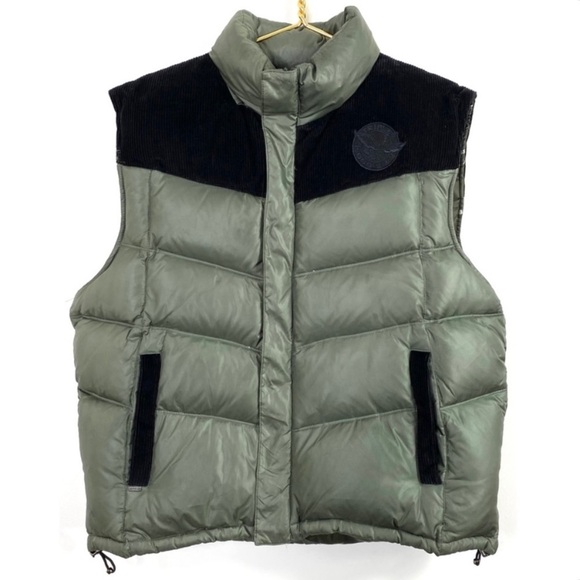 TRIPLE F.A.T. Goose Duck down Puffer Color-block Vest in Green with Black - Picture 2 of 11